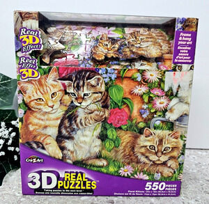NIB - Floral Kittens - Real 3D Effect Puzzle ~ 550 Pieces Cra-Z-Art 24" x 18"